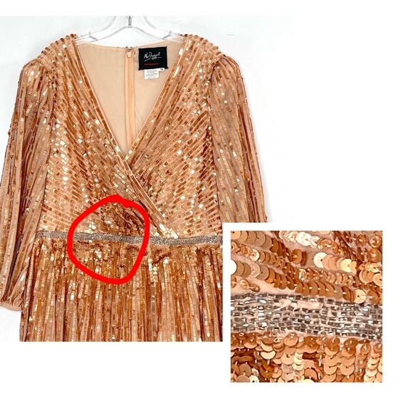 Mac Duggal 5509 Sequin Wrap Over 3/4 Bishop Sleeves Gown, Apricot, Size 16 - Picture 8 of 9